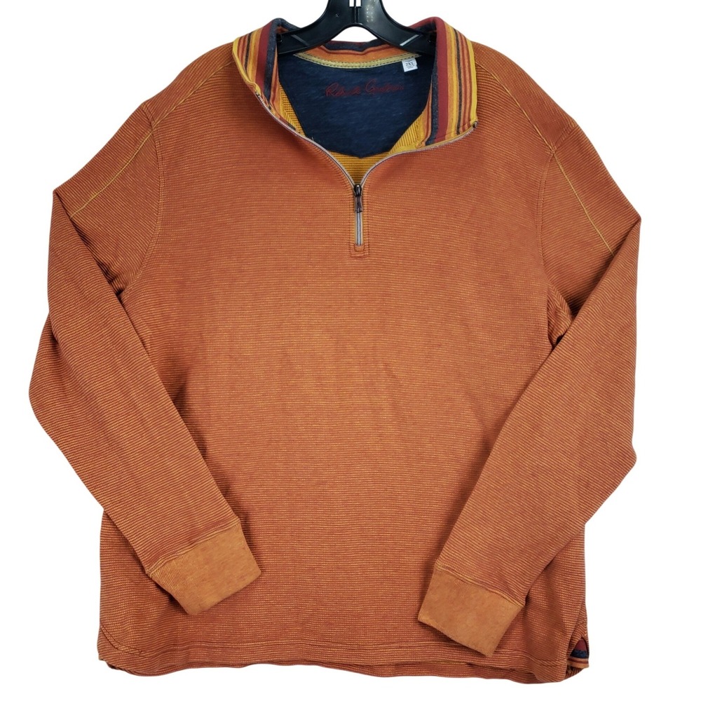 Robert Graham Quarter Zip Pullover Mens 2XL Orange Textured Classic Fit Cotton